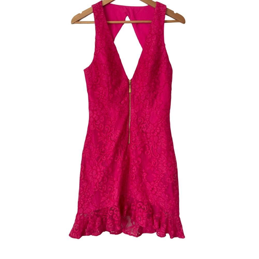 NWT NBD x Naven Pink Lace Cotton Blend Cut Out Back Zip Front Dress • Size S